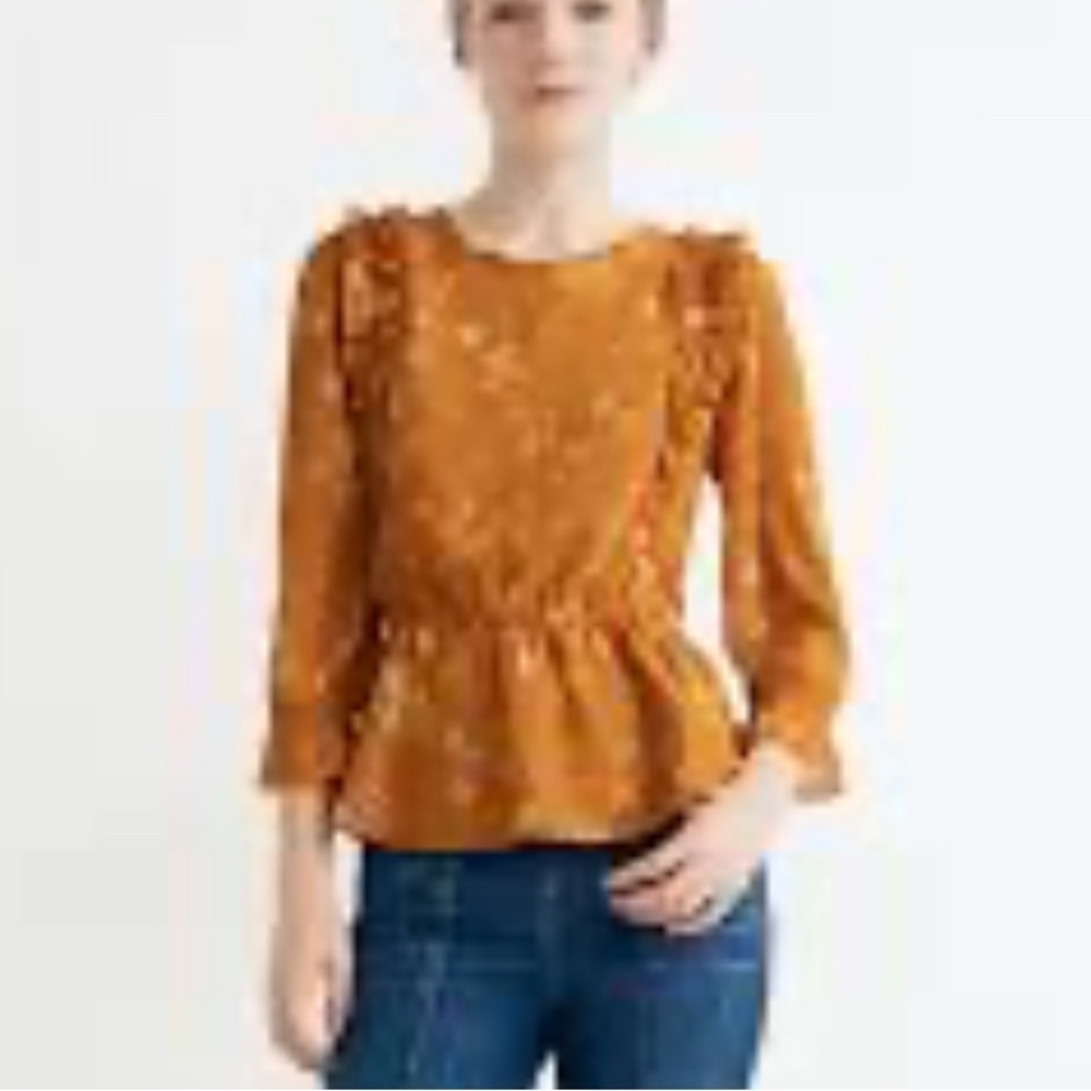Madewell Ruffle Shoulder Peplum Top Tonal Botanical Rich Amber XS NEW 981